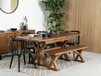 Table de salle à manger extensible Provence (140-180 cm) et chaise de salle à manger noire Bogart