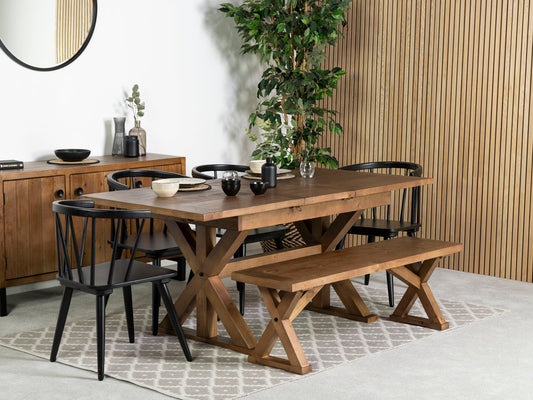 Table de salle à manger extensible Provence (140-180 cm) et chaise de salle à manger noire Bogart