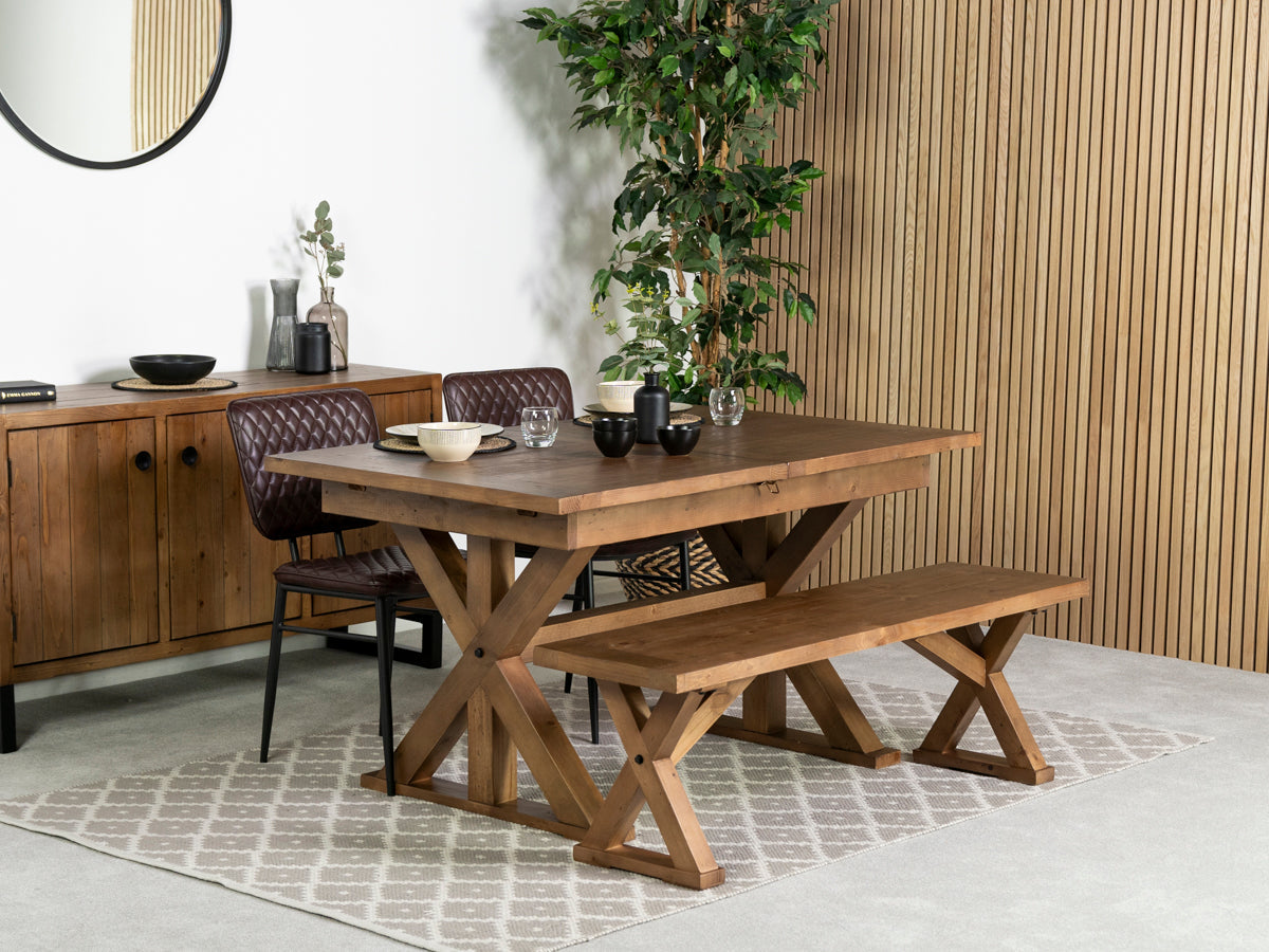 Table de salle à manger extensible Provence (140-180 cm) et chaise de salle à manger Houston marron