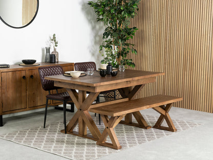 Table de salle à manger extensible Provence (140-180 cm) et chaise de salle à manger Houston marron