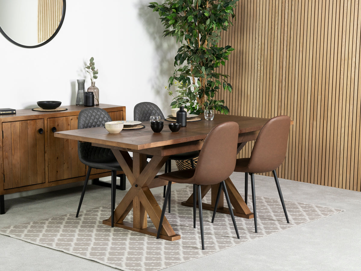 Table de salle à manger extensible Provence (140-180 cm) et chaise de salle à manger Dallas marron