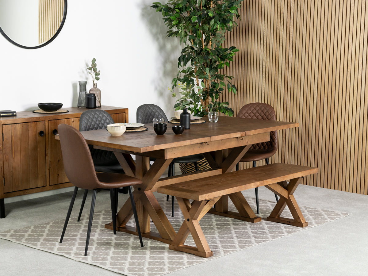 Table de salle à manger extensible Provence (140-180 cm) et chaise de salle à manger Dallas grise