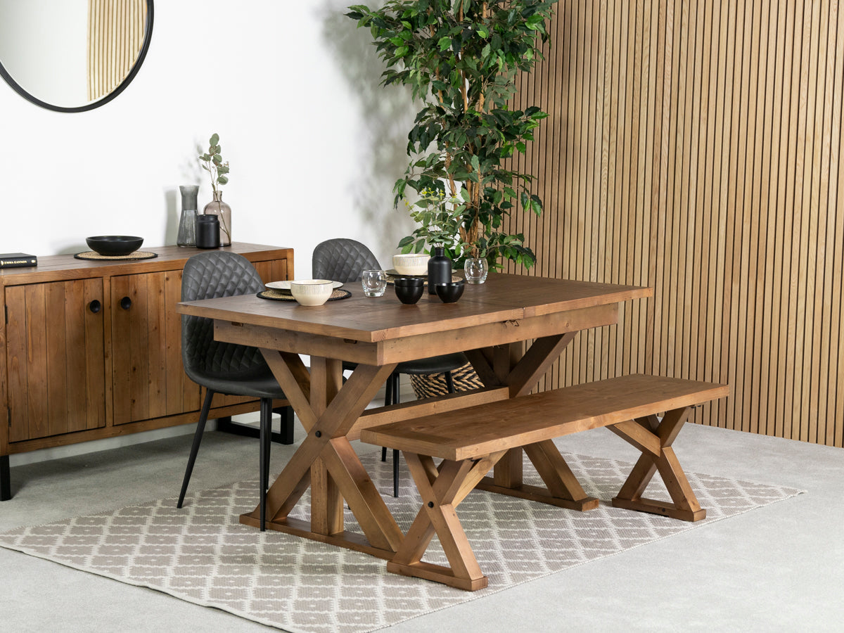 Table de salle à manger extensible Provence (140-180 cm) et chaise de salle à manger Dallas grise