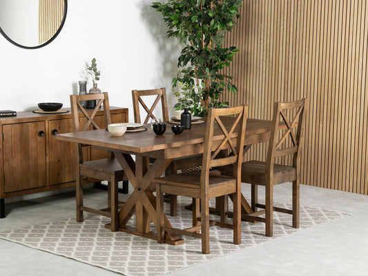 Table de salle à manger extensible Provence (140-180 cm) et chaise de salle à manger Brooklyn à dossier croisé