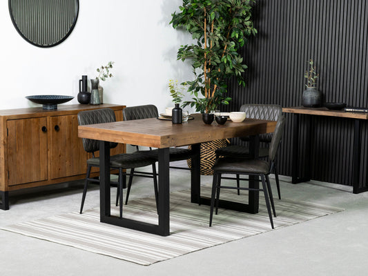 Table de salle à manger extensible Brooklyn (140 cm - 180 cm) et chaises de salle à manger grises Houston