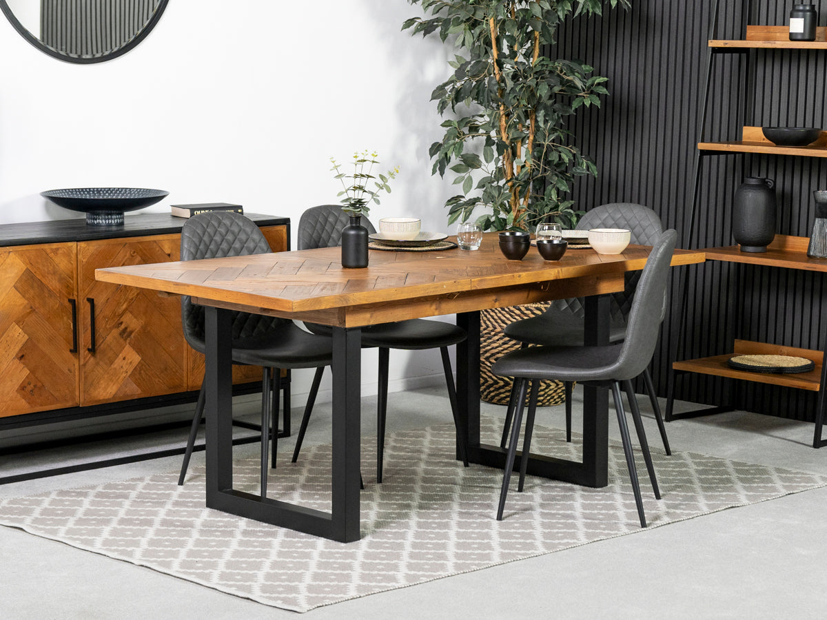 Table de salle à manger extensible Tulsa (140 cm - 180 cm) et chaises de salle à manger grises Dallas