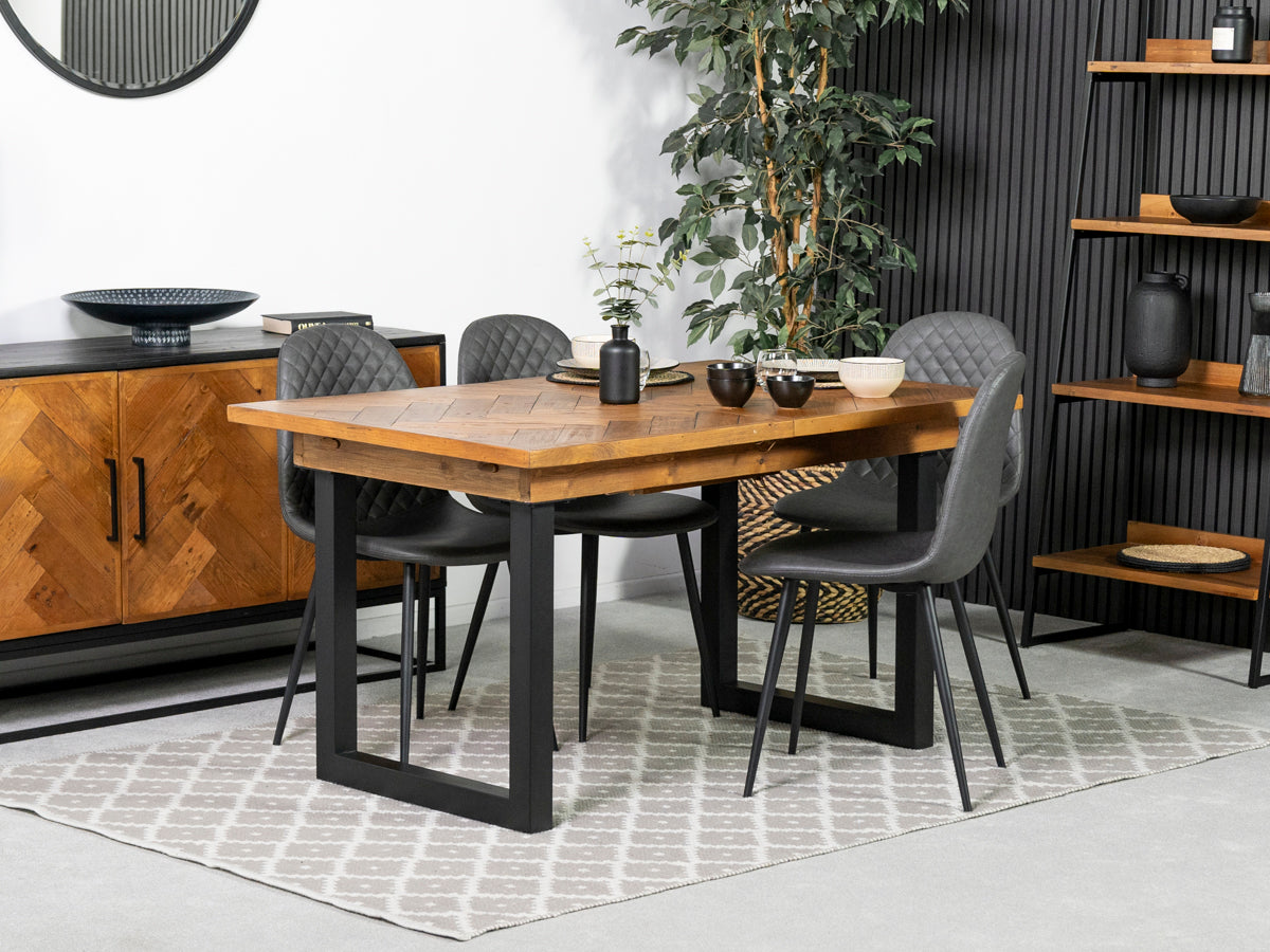 Table de salle à manger extensible Tulsa (140 cm - 180 cm) et chaises de salle à manger grises Dallas