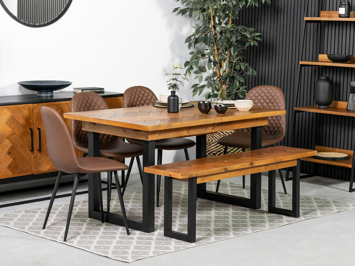 Table de salle à manger extensible Tulsa (140 cm - 180 cm) et chaises de salle à manger Dallas marron