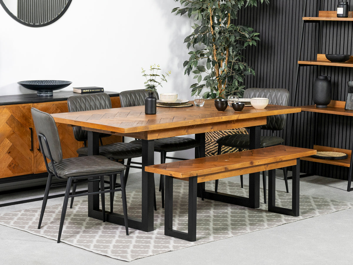 Table de salle à manger extensible Tulsa (140 cm - 180 cm) et chaises de salle à manger grises Houston