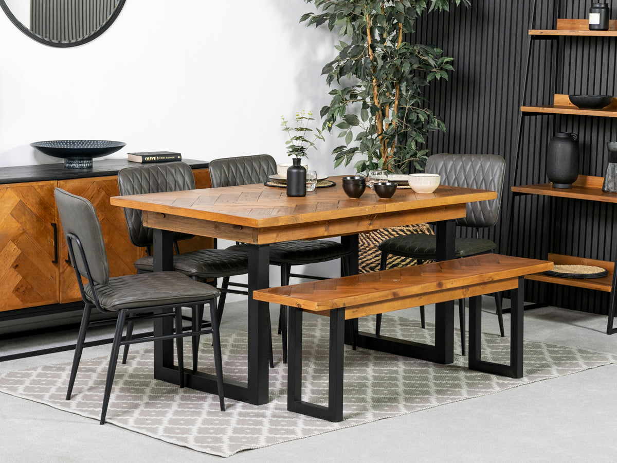 Table de salle à manger extensible Tulsa (140 cm - 180 cm) et chaises de salle à manger grises Houston