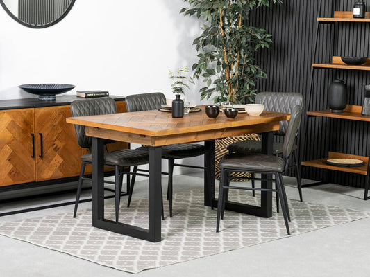 Table de salle à manger extensible Tulsa (140 cm - 180 cm) et chaises de salle à manger grises Houston