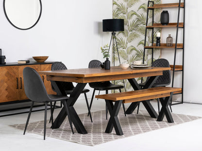 Table de salle à manger extensible Tulsa à pieds croisés (180 cm - 240 cm) et chaises de salle à manger grises Dallas