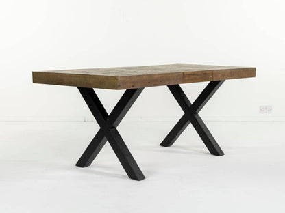 Table de salle à manger extensible Brooklyn à pieds croisés (140 cm - 180 cm) et banc Brooklyn à pieds croisés