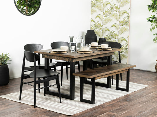 Table de salle à manger extensible Tulsa Dark (140 cm - 180 cm) et banc en bois foncé Tulsa