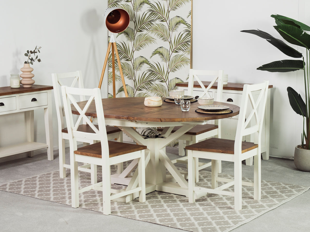 Table de salle à manger ronde extensible Devon (120 cm - 160 cm)