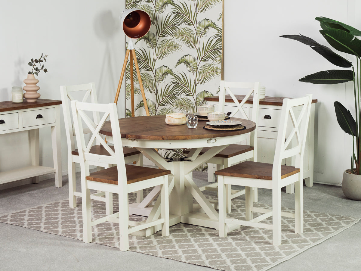 Table de salle à manger ronde extensible Devon (120 cm - 160 cm)