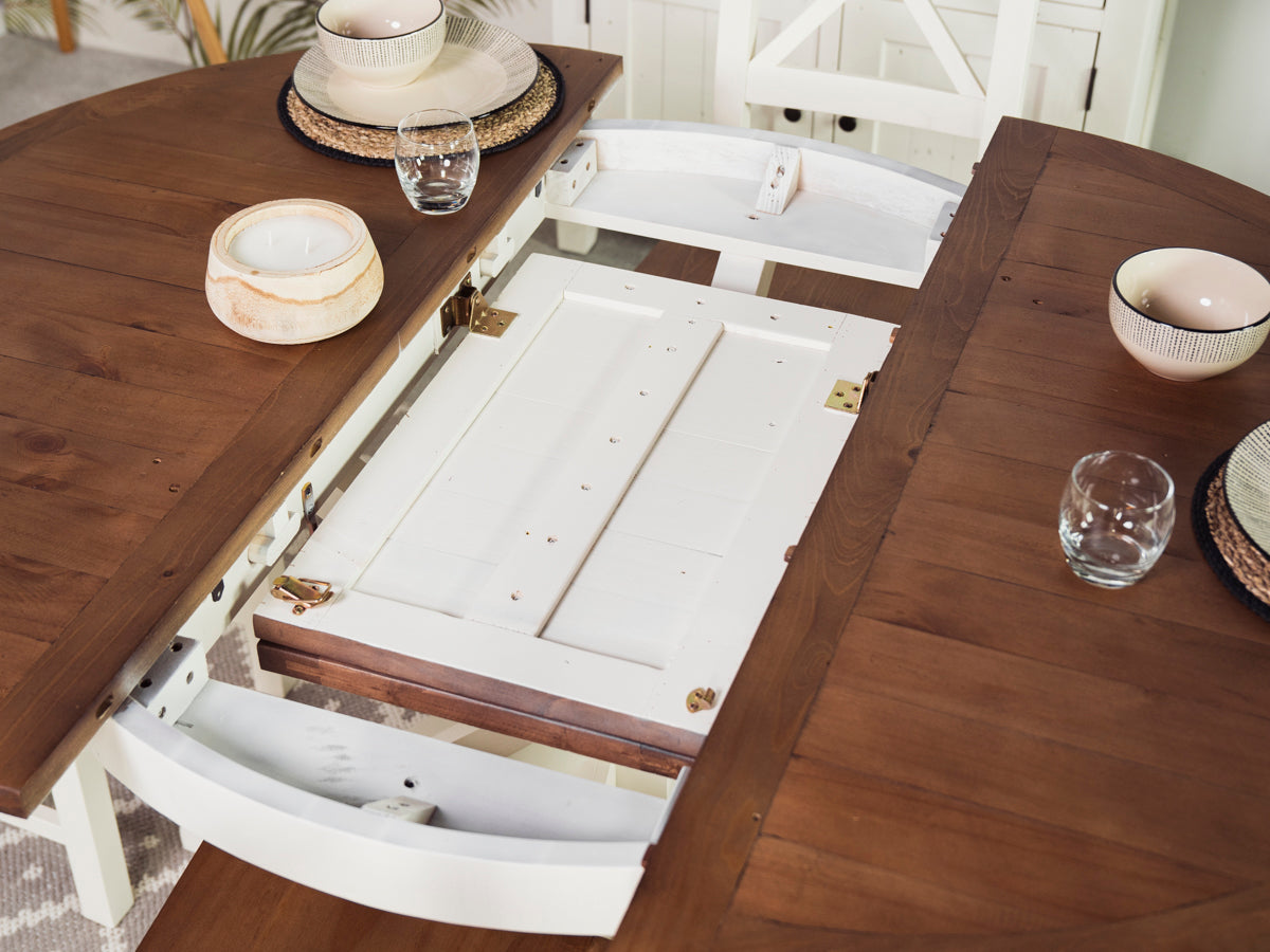 Table de salle à manger ronde extensible Devon (120 cm - 160 cm)