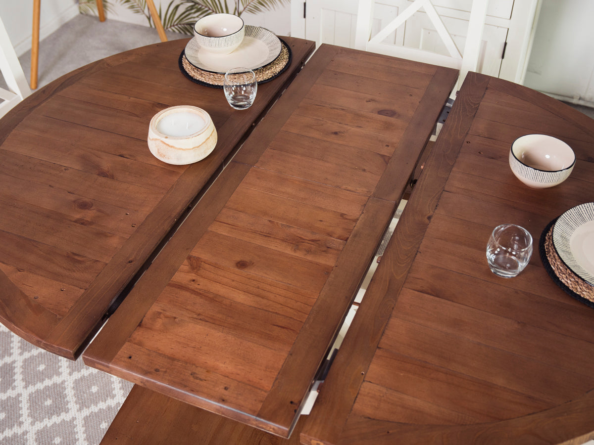 Table de salle à manger ronde extensible Devon (120 cm - 160 cm)