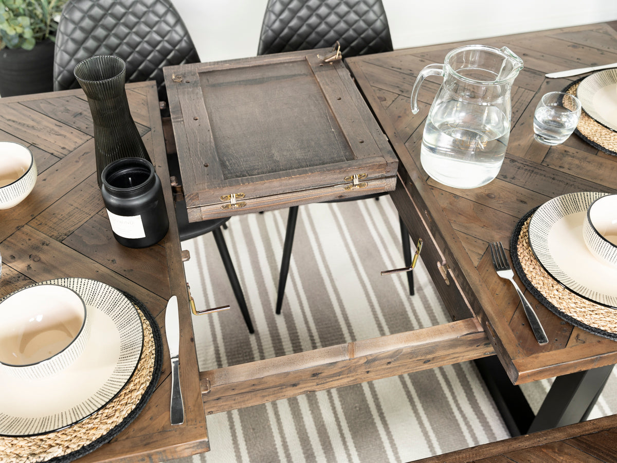 Table de salle à manger extensible Tulsa Dark (140 cm - 180 cm) et chaises de salle à manger grises Dallas