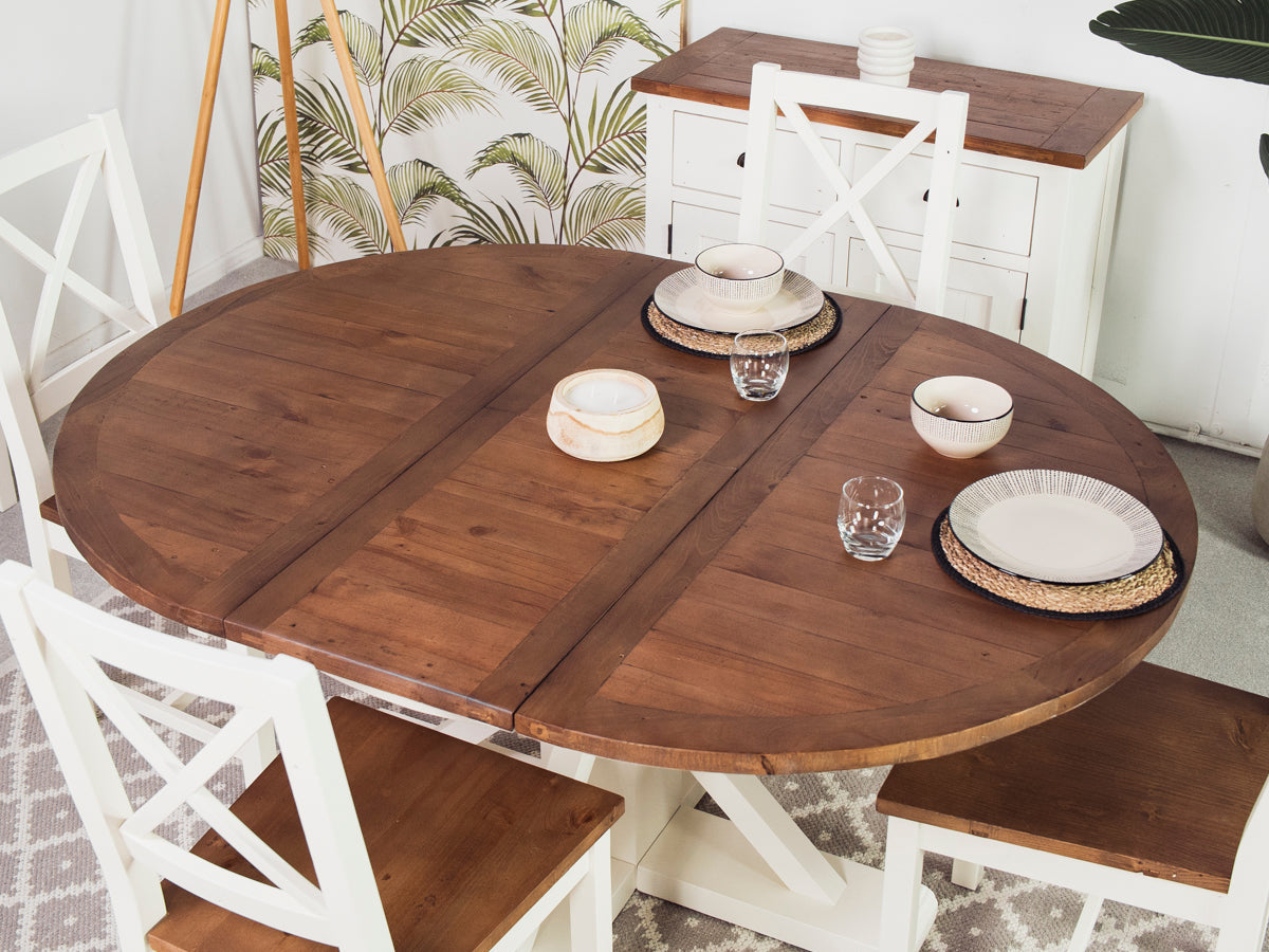 Table de salle à manger ronde extensible Devon (120 cm - 160 cm)