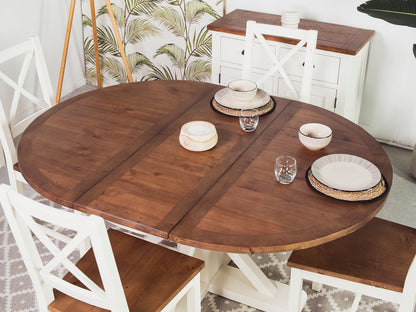 Table de salle à manger ronde extensible Devon (120 cm - 160 cm)