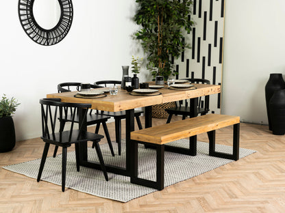 Table de salle à manger extensible Brooklyn Light (140 cm - 180 cm) et chaises de salle à manger noires Bogart