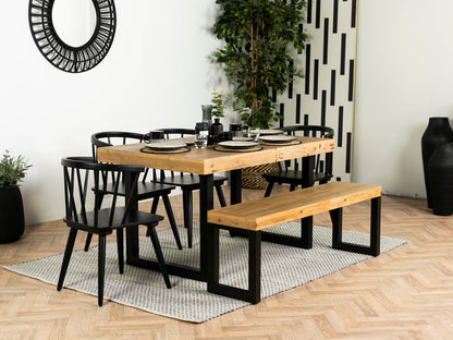 Table de salle à manger extensible Brooklyn Light (140 cm - 180 cm) et chaises de salle à manger noires Bogart