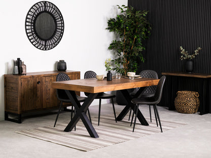 Table de salle à manger Brooklyn 160 cm à plateau fixe et pieds croisés et chaises de salle à manger Dallas grises