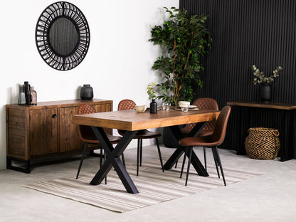Table de salle à manger Brooklyn 160 cm à plateau fixe et pieds croisés et chaises de salle à manger Dallas marron