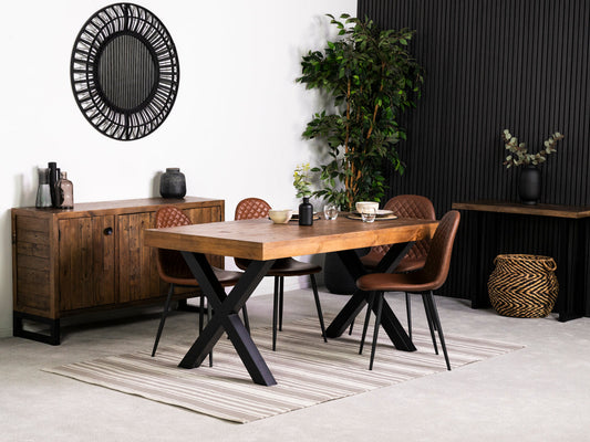 Table de salle à manger Brooklyn 160 cm à plateau fixe et pieds croisés et chaises de salle à manger Dallas marron