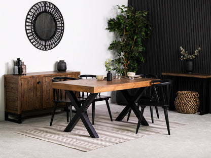 Table de salle à manger Brooklyn 160 cm à plateau fixe et pieds croisés et chaises de salle à manger Bogart