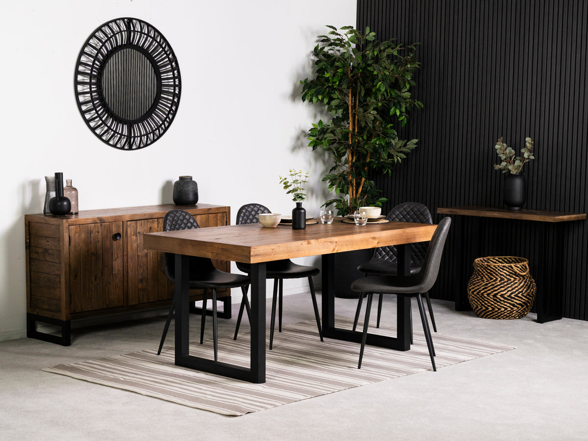 Table de salle à manger Brooklyn à plateau fixe de 160 cm et chaises de salle à manger Dallas grises