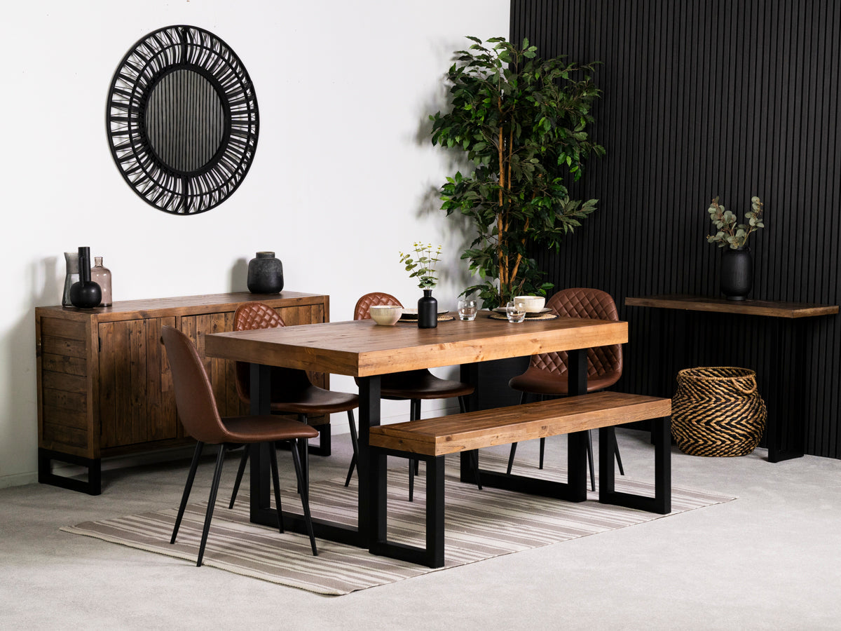 Table de salle à manger Brooklyn à plateau fixe de 160 cm et chaises de salle à manger Dallas marron