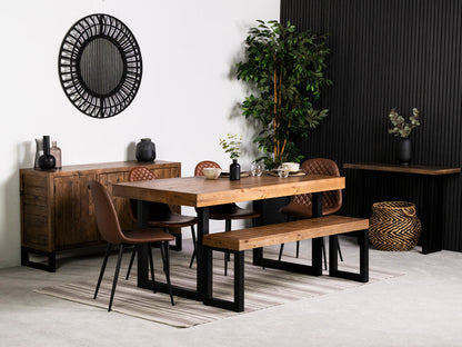 Table de salle à manger Brooklyn à plateau fixe de 160 cm et chaises de salle à manger Dallas marron