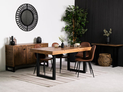 Table de salle à manger Brooklyn à plateau fixe de 160 cm et chaises de salle à manger Dallas marron