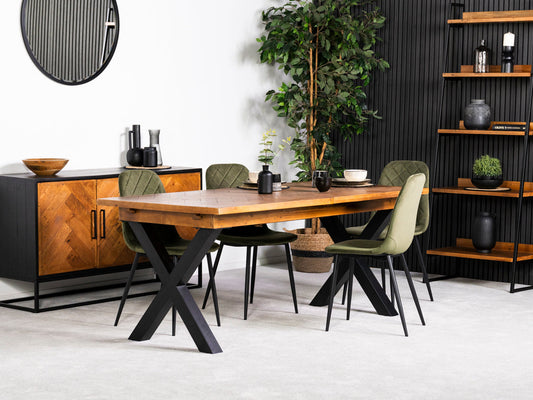 Table de salle à manger extensible à pieds croisés Tulsa (140 cm - 180 cm) et chaises de salle à manger Alston