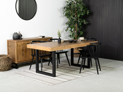 Table de salle à manger Brooklyn Light 180 cm à plateau fixe et chaises de salle à manger Bogart noires