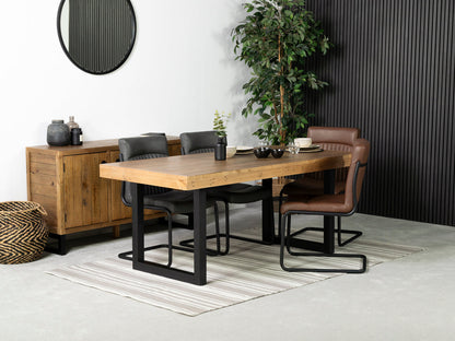 Table de salle à manger Brooklyn Light 180 cm à plateau fixe et chaises de salle à manger marron auburn