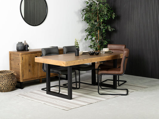 Table de salle à manger Brooklyn Light 180 cm à plateau fixe et chaises de salle à manger marron auburn