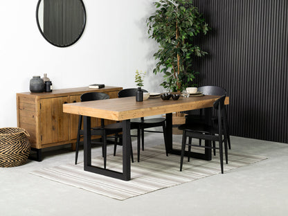 Table de salle à manger Brooklyn Light 180 cm à plateau fixe et chaises de salle à manger Gabo noires