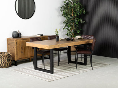 Table de salle à manger Brooklyn Light 180 cm à plateau fixe et chaises de salle à manger Houston marron