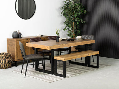 Table de salle à manger Brooklyn Light 180 cm à plateau fixe et chaises de salle à manger Houston grises