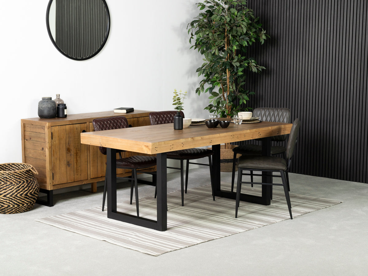 Table de salle à manger Brooklyn Light 180 cm à plateau fixe et chaises de salle à manger Houston grises