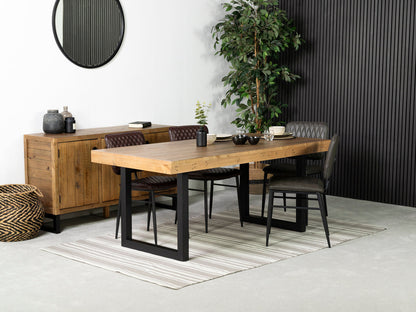 Table de salle à manger Brooklyn Light 180 cm à plateau fixe et chaises de salle à manger Houston grises