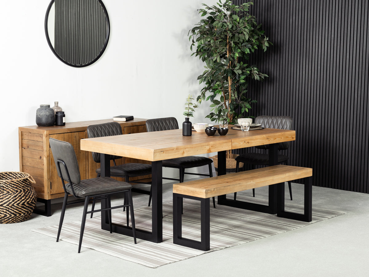 Table de salle à manger extensible Brooklyn Light (180 cm - 240 cm) et chaise de salle à manger Houston grise