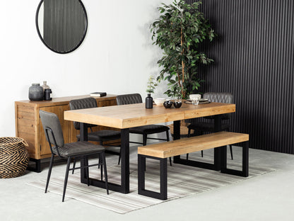 Table de salle à manger extensible Brooklyn Light (180 cm - 240 cm) et chaise de salle à manger Houston grise