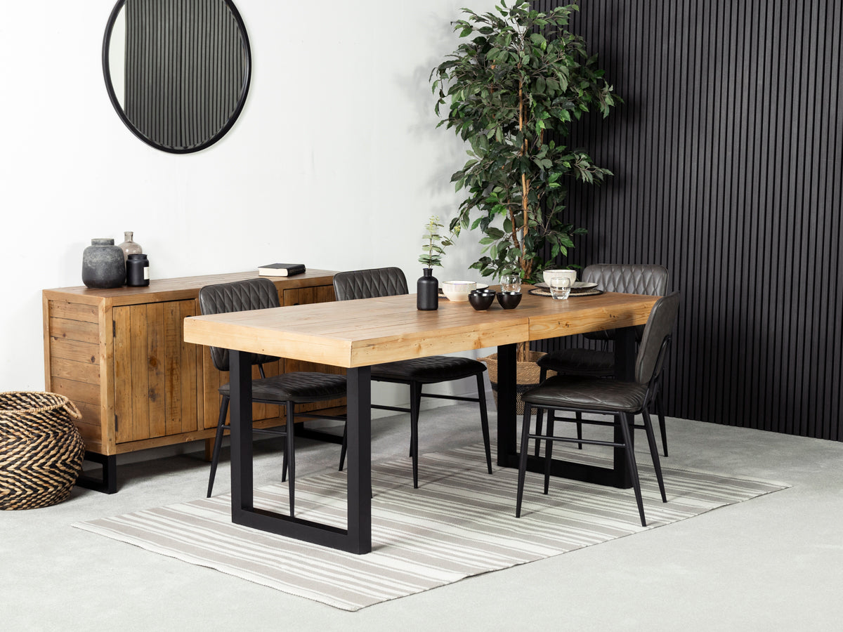 Table de salle à manger extensible Brooklyn Light (180 cm - 240 cm) et chaise de salle à manger Houston grise