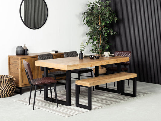 Table de salle à manger extensible Brooklyn Light (180 cm - 240 cm) et chaise de salle à manger Houston marron