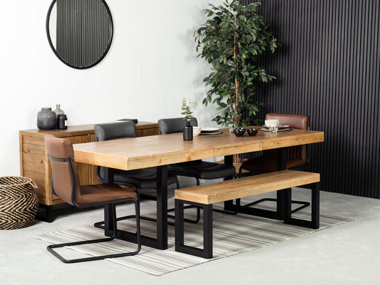 Table de salle à manger extensible Brooklyn Light (180 cm - 240 cm) et chaise de salle à manger marron auburn