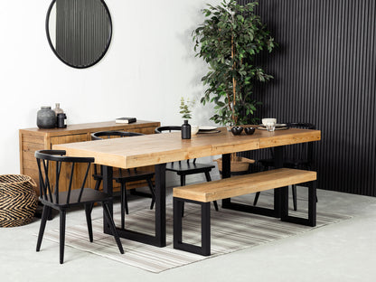 Table de salle à manger extensible Brooklyn Light (180 cm - 240 cm) et chaise de salle à manger noire Bogart